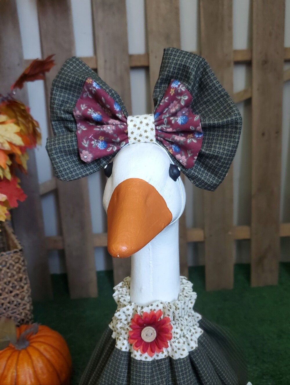 23" Porch Goose Fall Dress & Bow Set - Picture 3 of 10